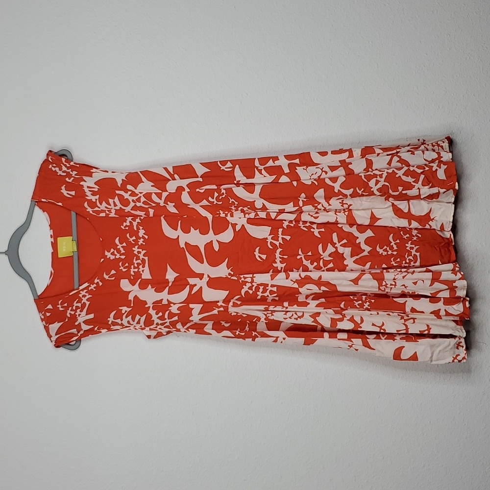 Maeve Anthropologie Dress India Bird Print Lace Up Back Lined Orange Womens M